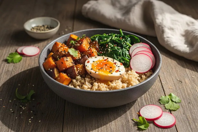 Buddha Bowl paahdetuilla kasviksilla