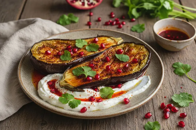 Harissa-munakoiso fetajogurttikastikkeella