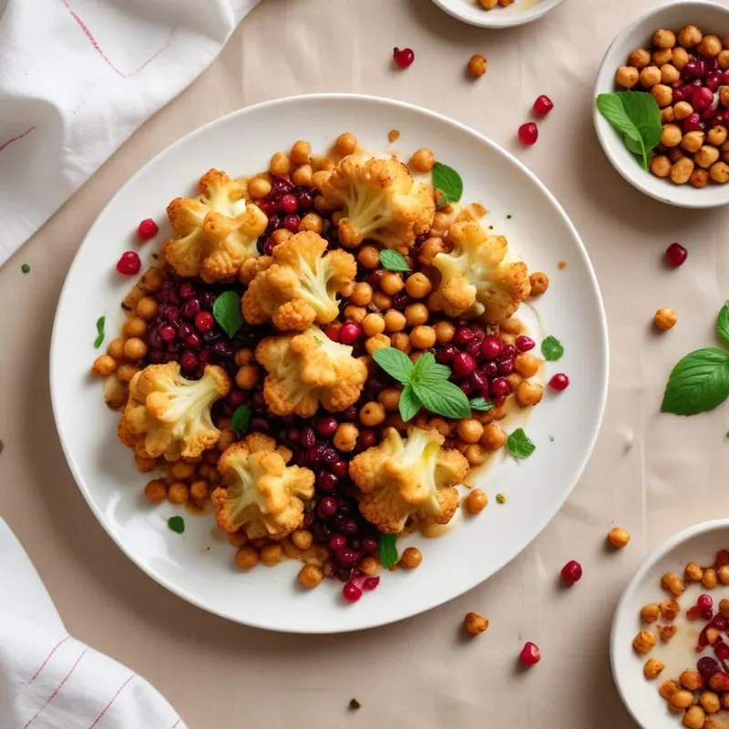 Airfryer: mausteinen kukkakaali ja kikherneet tahini-kastikkeella