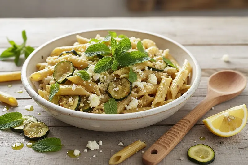 Kesäkurpitsa-fetapasta mintulla