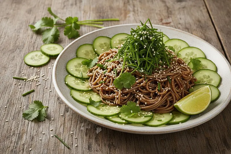 Kurkkunuudelisalaatti miso-chiliöljykastikkeella