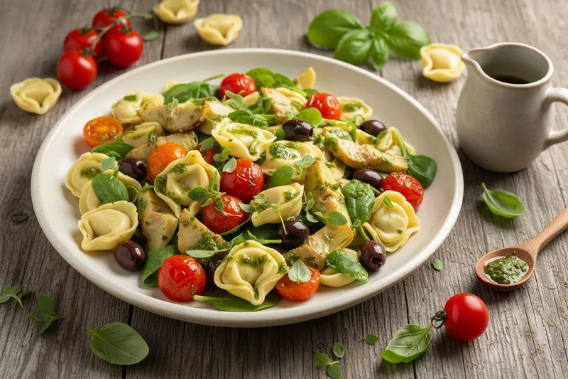 Tortellinisalaatti pinaatilla ja artisokalla