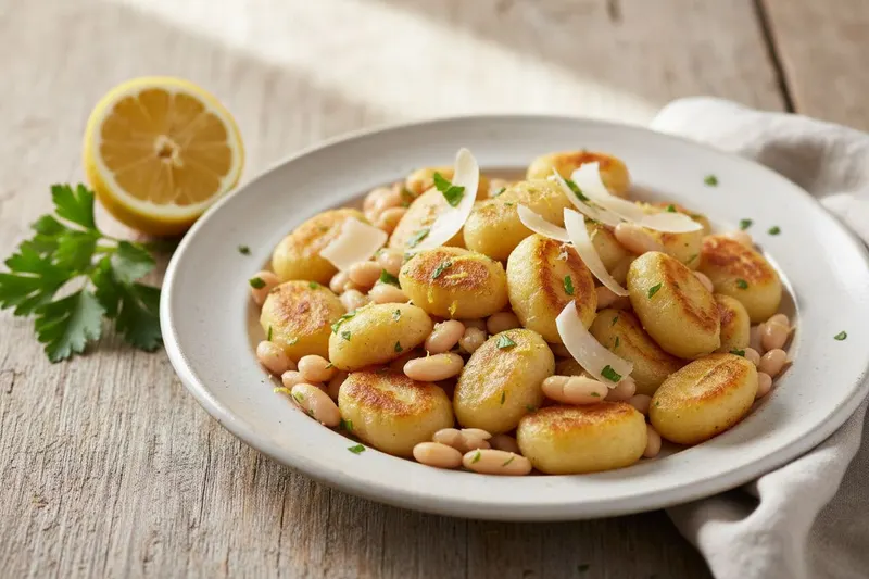 Sitruunainen gnocchi valkoisilla pavuilla