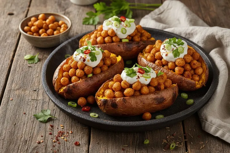 Grillattu bataatti kikhernetäytteellä