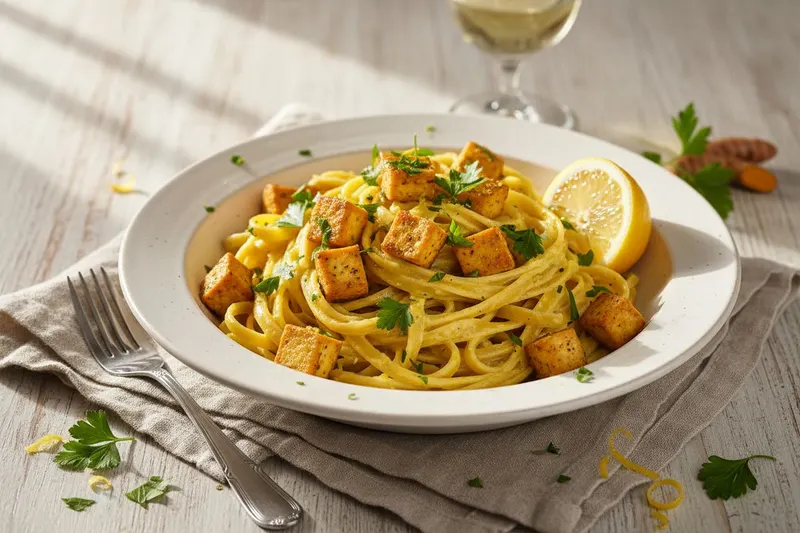 Tofu limonello – sitruunainen vegepasta
