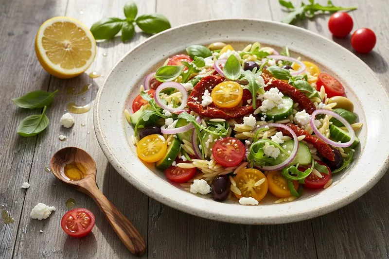 Välimeren orzo-pastasalaatti
