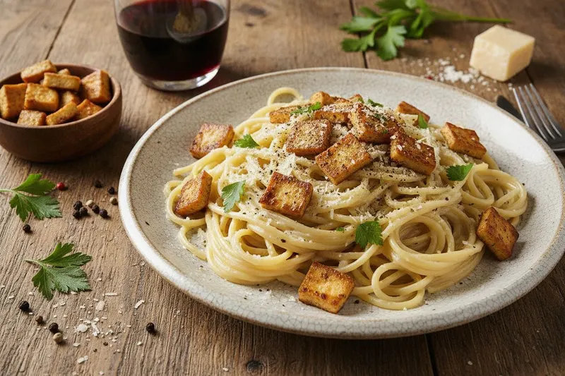 Vegaaninen pasta carbonara