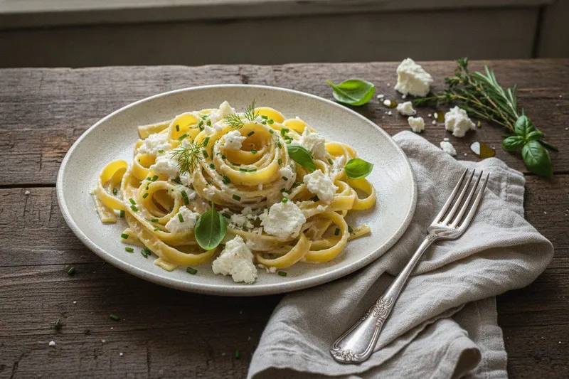 Vuohenjuusto-yrttipasta